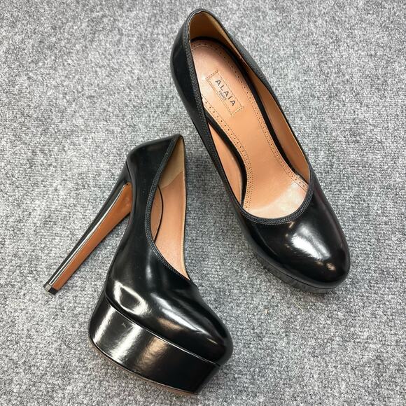 Alaia Black Leather Platform Heels Pump Shoes 39.5
